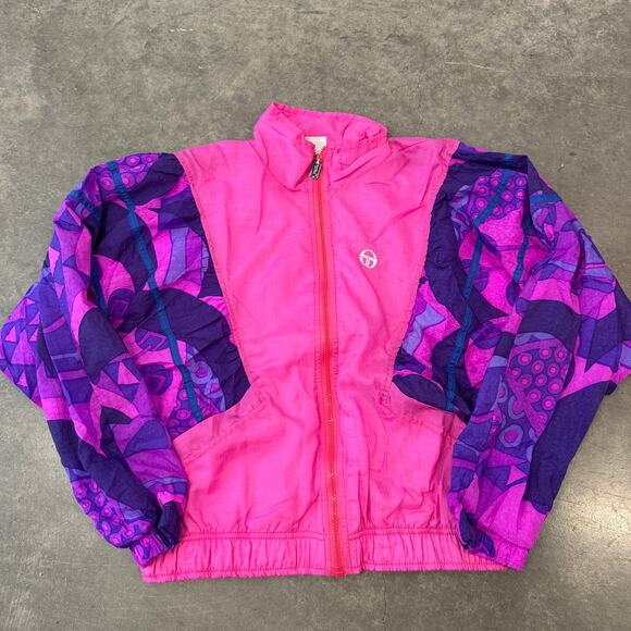 Vintage Y2K 90's Sergio Tacchini Winbreaker Track Full Zip Jacket Italy M Pink - Picture 1 of 5
